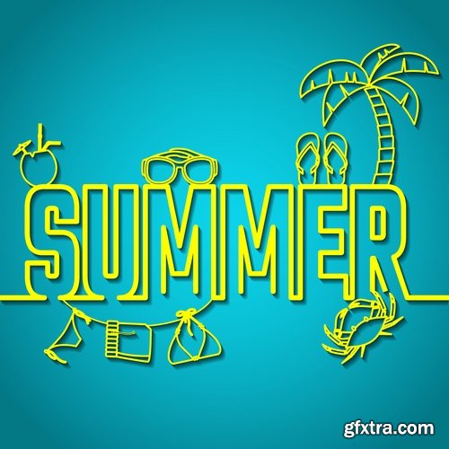 Collection of vector illustration picture summer vacation travel beach sea cocktail #2-25 Eps