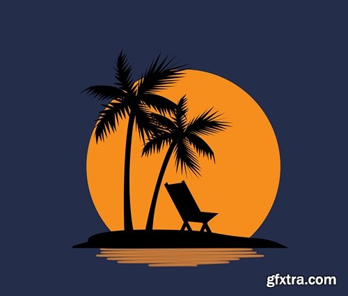 Collection of vector illustration picture summer vacation travel beach sea cocktail #2-25 Eps