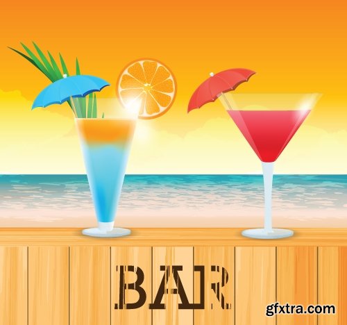 Collection of vector illustration picture summer vacation travel beach sea cocktail #2-25 Eps