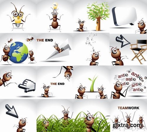 Collection of vector image the ant in different positions and with different subjects 25 Eps