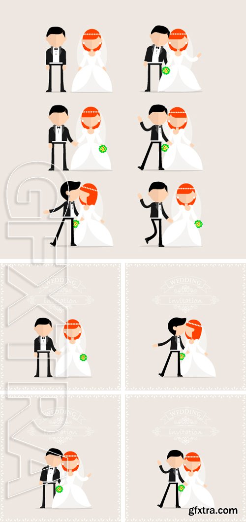 Stock Vectors - Groom and bride standing still on the wedding invitation card