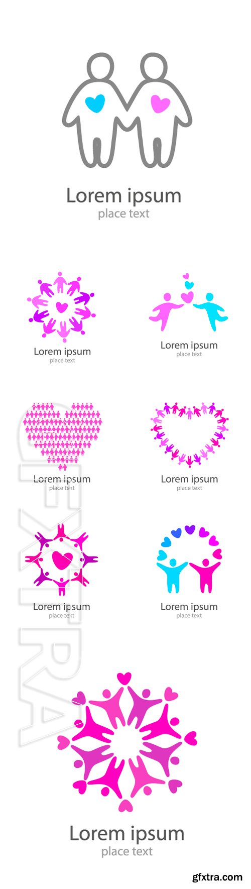 Stock Vectors - People with hearts - logo design template. Concept for relationship, social network, care center, partnership, friends cooperation, and etc