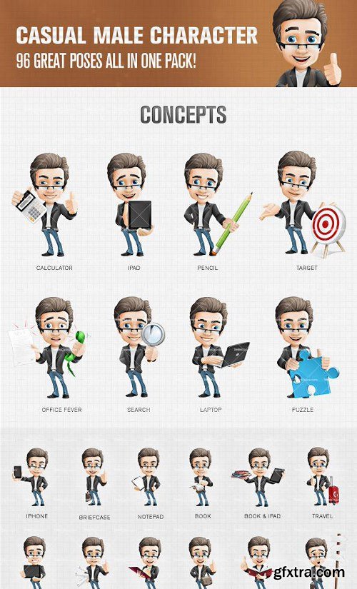 Male Cartoon Character With Glasses Ultimate Pack