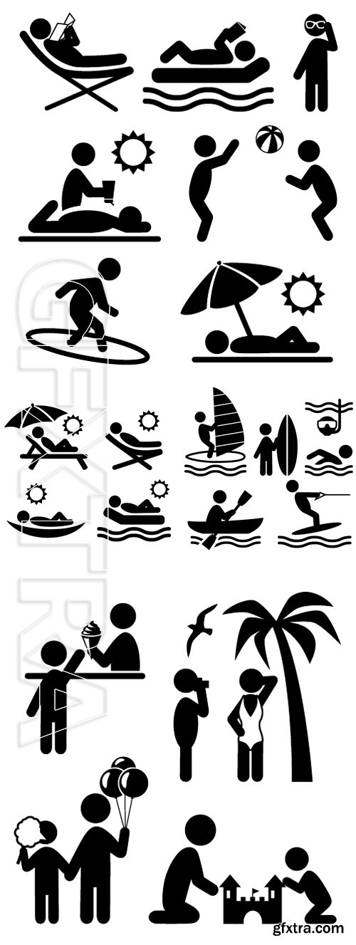 Stock Vectors - Summer relax  pictograms flat people icons isolated on white background