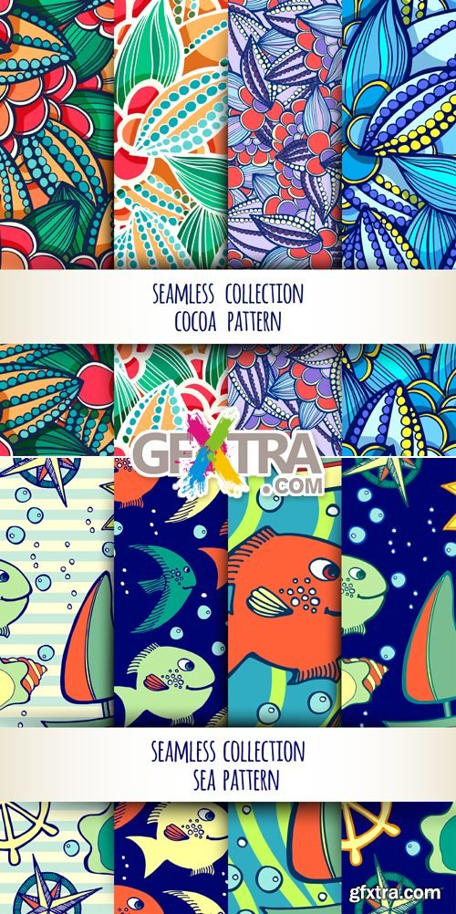 Cocoa & Sea Seamless Patterns Vector