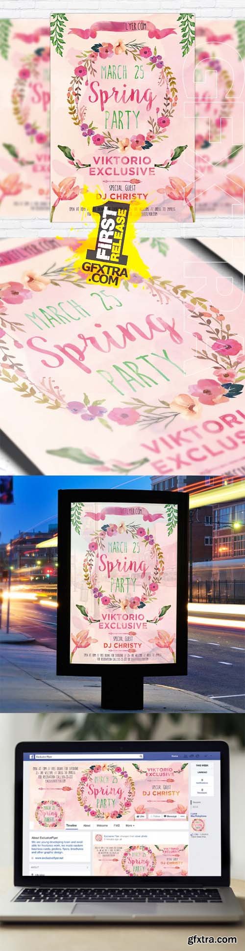 Watercolor Spring - Flyer Template + Facebook Cover