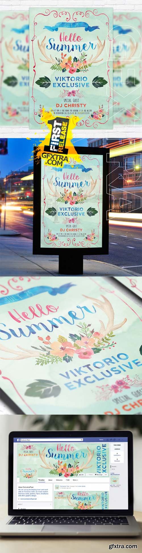 Watercolor Summer - Flyer Template + Facebook Cover