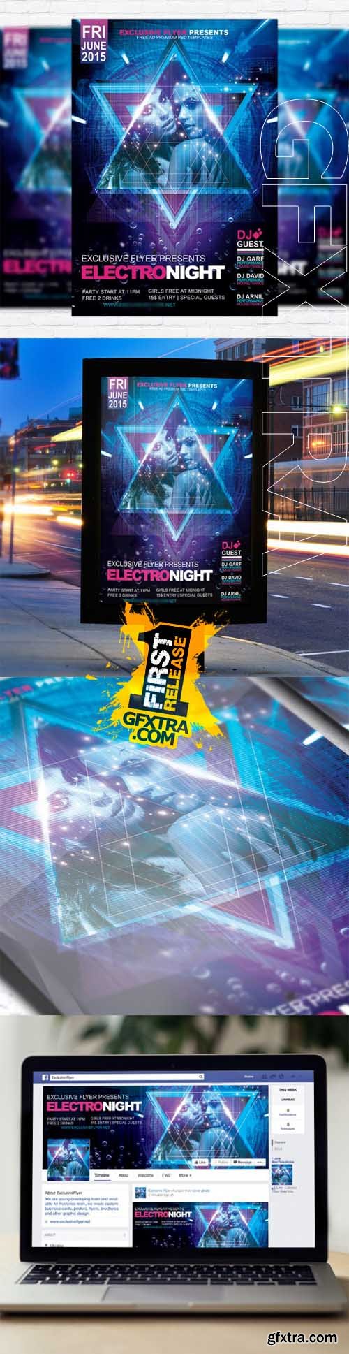 Electro Night - Flyer Template + Facebook Cover