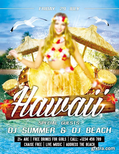 Hawaii Party Flyer PSD Template + Facebook Cover