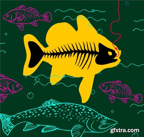 Collection of vector image conceptual business fishing fishing pole hook fish Toon 25 Eps