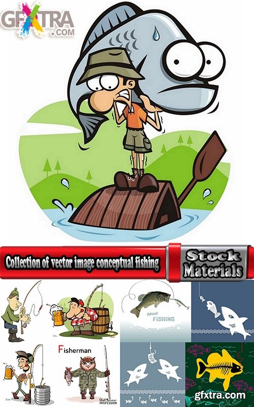 Collection of vector image conceptual business fishing fishing pole hook fish Toon 25 Eps