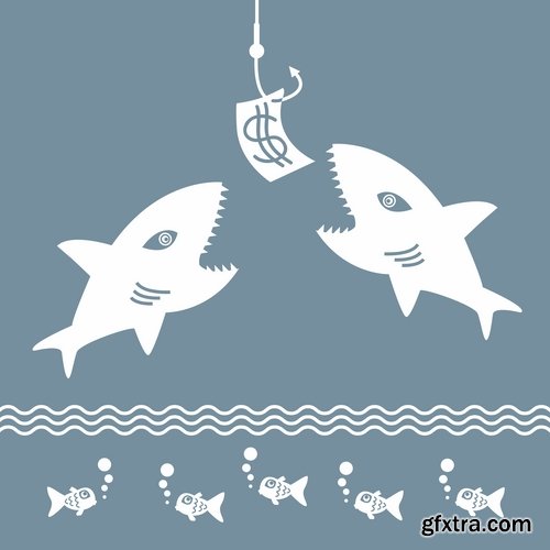 Collection of vector image conceptual business fishing fishing pole hook fish Toon 25 Eps