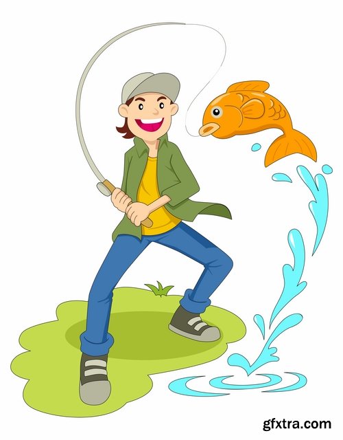 Collection of vector image conceptual business fishing fishing pole hook fish Toon 25 Eps