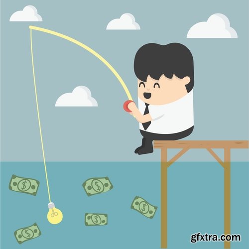 Collection of vector image conceptual business fishing fishing pole hook fish Toon 25 Eps