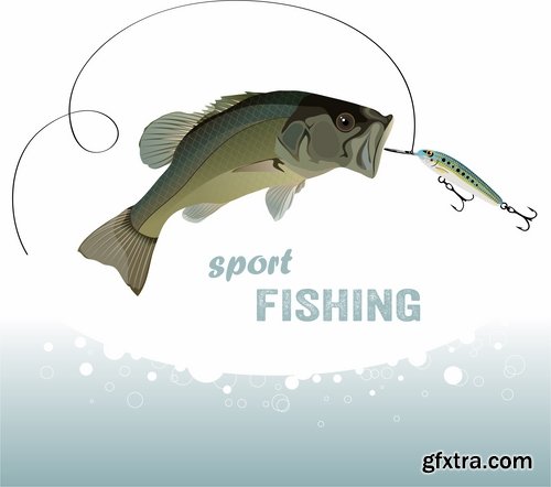 Collection of vector image conceptual business fishing fishing pole hook fish Toon 25 Eps