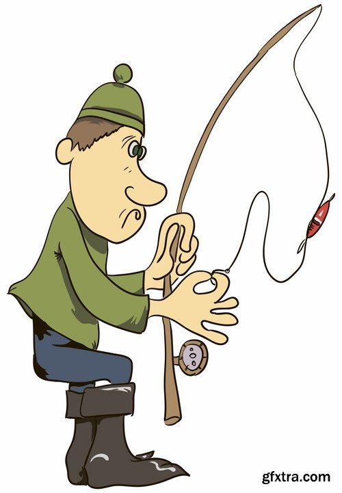 Collection of vector image conceptual business fishing fishing pole hook fish Toon 25 Eps