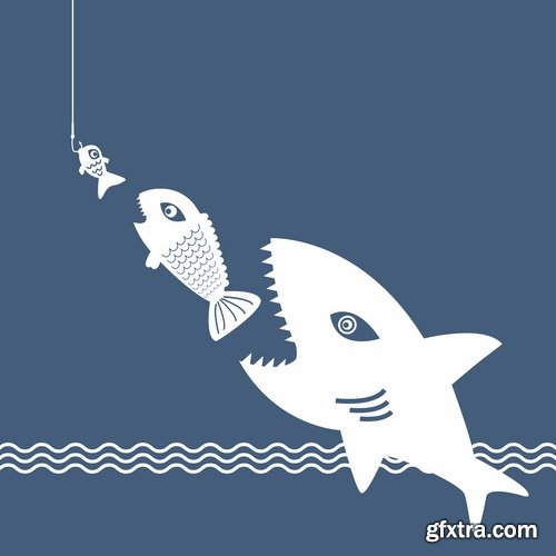 Collection of vector image conceptual business fishing fishing pole hook fish Toon 25 Eps