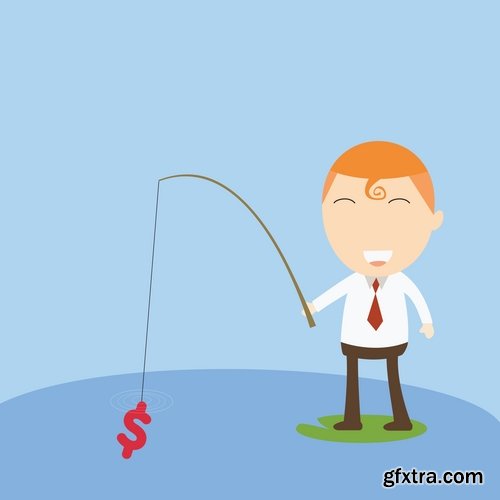 Collection of vector image conceptual business fishing fishing pole hook fish Toon 25 Eps