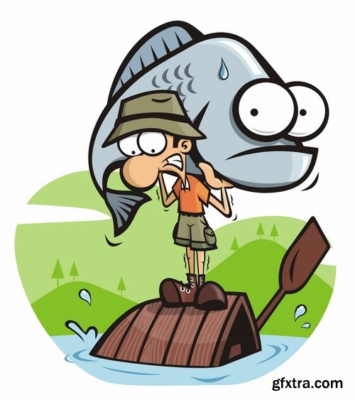 Collection of vector image conceptual business fishing fishing pole hook fish Toon 25 Eps