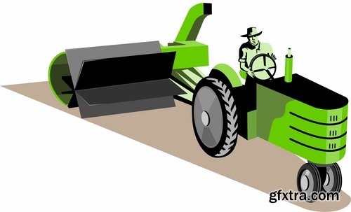 Collection of vector image tractor land cultivation farmer farm field 25 Eps