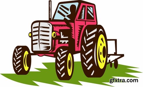 Collection of vector image tractor land cultivation farmer farm field 25 Eps