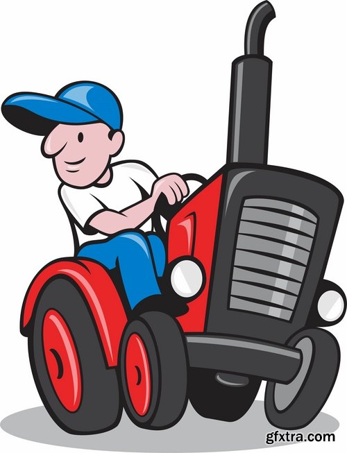 Collection of vector image tractor land cultivation farmer farm field 25 Eps