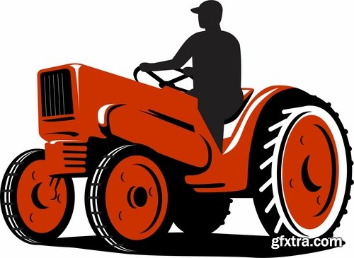 Collection of vector image tractor land cultivation farmer farm field 25 Eps