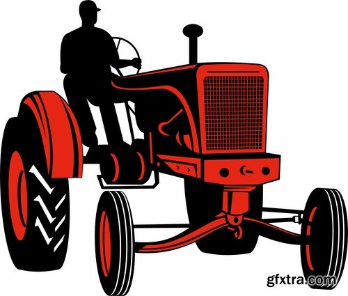 Collection of vector image tractor land cultivation farmer farm field 25 Eps