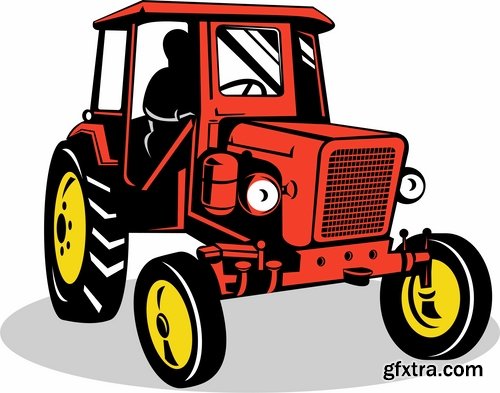 Collection of vector image tractor land cultivation farmer farm field 25 Eps