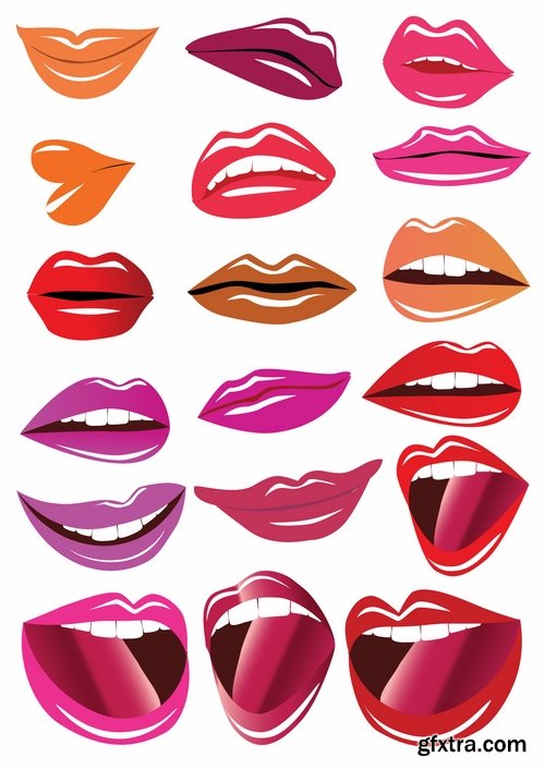 Collection of vector image lips make-up cosmetics 25 Eps