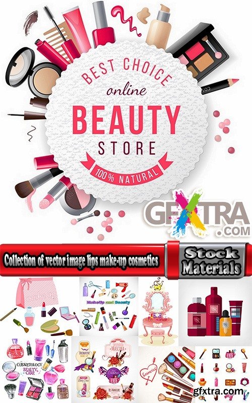 Collection of vector image lips make-up cosmetics 25 Eps