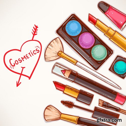 Collection of vector image lips make-up cosmetics 25 Eps