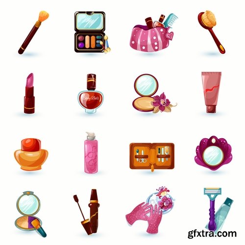 Collection of vector image lips make-up cosmetics 25 Eps