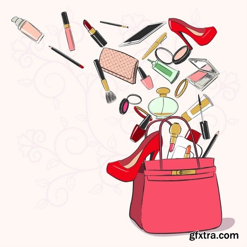 Collection of vector image lips make-up cosmetics 25 Eps