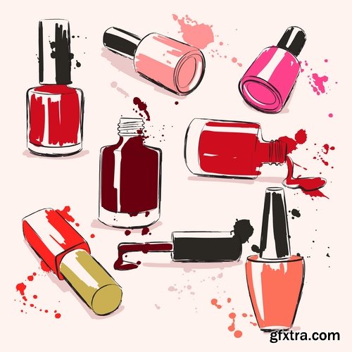 Collection of vector image lips make-up cosmetics 25 Eps