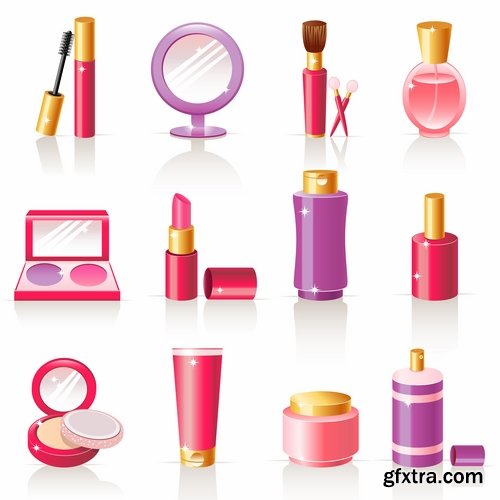 Collection of vector image lips make-up cosmetics 25 Eps