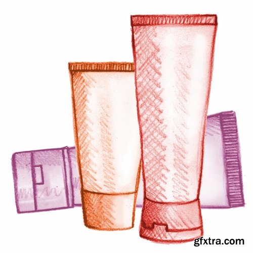 Collection of vector image lips make-up cosmetics 25 Eps