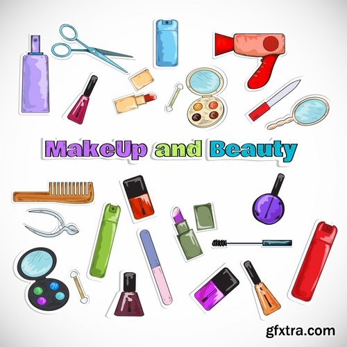 Collection of vector image lips make-up cosmetics 25 Eps