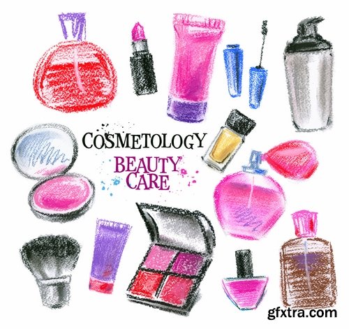 Collection of vector image lips make-up cosmetics 25 Eps