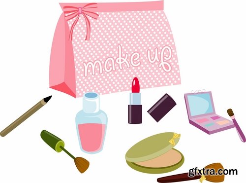 Collection of vector image lips make-up cosmetics 25 Eps