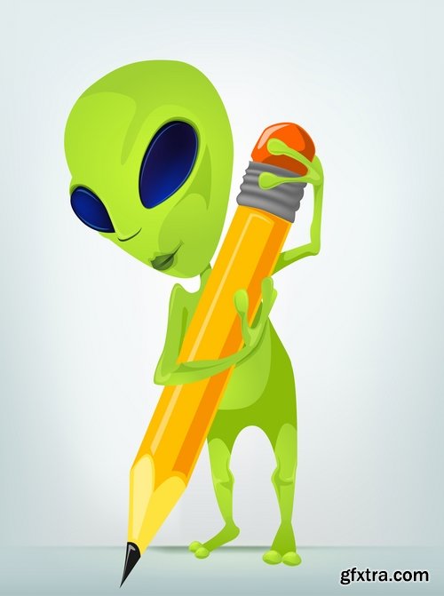 Collection of vector image alien in various positions 25 Eps