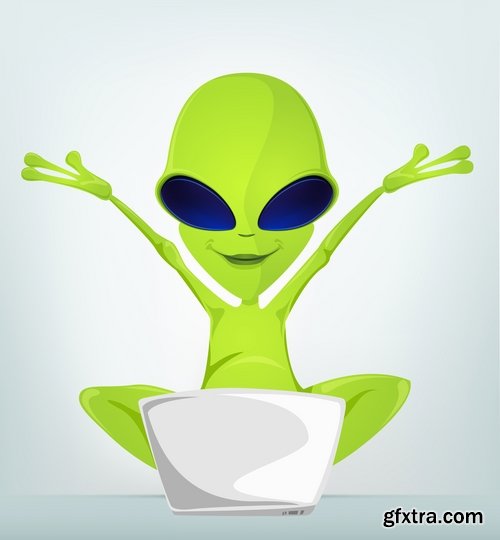 Collection of vector image alien in various positions 25 Eps