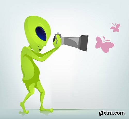 Collection of vector image alien in various positions 25 Eps