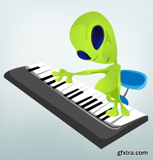 Collection of vector image alien in various positions 25 Eps