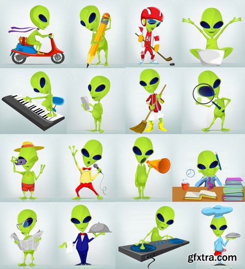 Collection of vector image alien in various positions 25 Eps