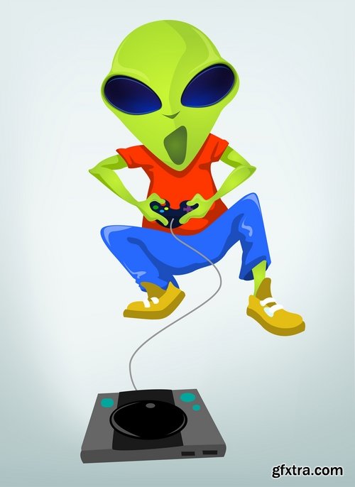 Collection of vector image alien in various positions 25 Eps