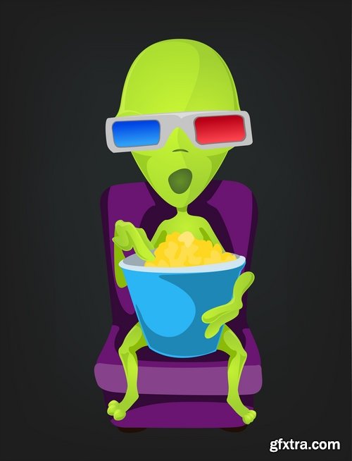 Collection of vector image alien in various positions 25 Eps