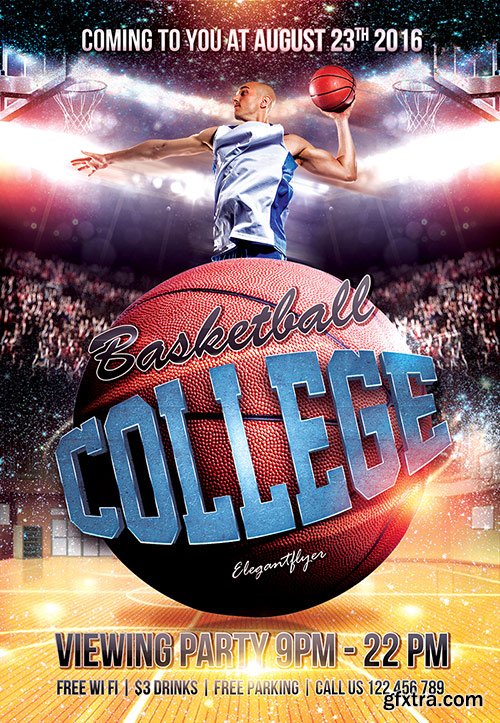 March College Basketball Flyer PSD Template + Facebook Cover