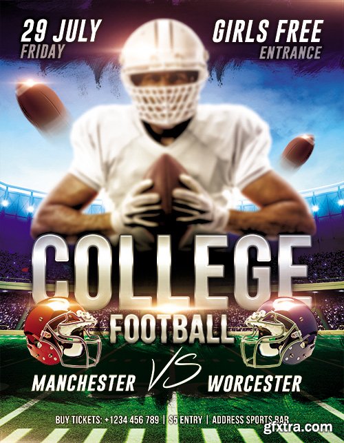 College Football Flyer PSD Template + Facebook Cover » GFxtra