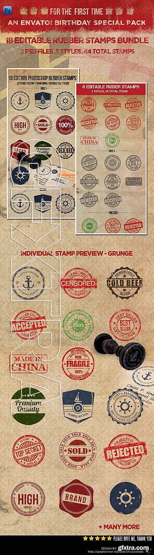 GraphicRiver - 18 Editable Rubber Stamps Bundle 2891297